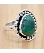 Green Malachite Ring Sterling Silver, Statement Ring Women, Handmade Jew... - $83.48 CAD
