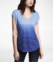 Express Womens Striped Dip Dyed Dolman Tee Blue /White Small NWT - $15.99