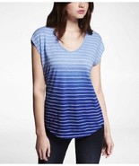 Express Womens Striped Dip Dyed Dolman Tee Blue /White Small NWT - £12.63 GBP