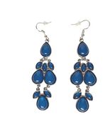 Blue Teardrop Chandelier Dangle Earrings With Silver-Tone Backing Retro ... - $20.10