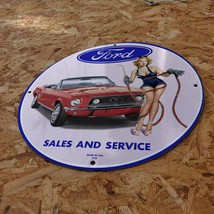 Vintage 1936 Ford Automobile Sales And Service Porcelain Gas &amp; Oil Pump ... - £97.78 GBP