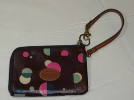 Fossil Wristlet zip around wallet card id coin Wine with Dots Pre-owned *^ - £14.16 GBP