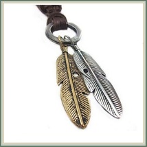 Bohemian Unisex  Antique Feather Pendant on 35" Adjustable Leather Necklace image 2