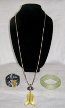 Vintage Lot Of 3- Lucite Pendant Silver Necklace,Lucite Bracelet+Beaded Bracelet - £22.95 GBP