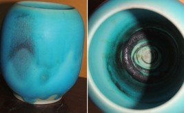 Art Pottery Vase 4&quot;+ Turquoise matte drip glaze over glossy mid century ... - €34,66 EUR