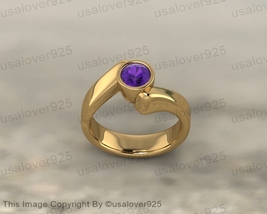 Natural Purple Amethyst Round Gemstone Handmade Sterling Silver Ring Jewelry - £42.82 GBP