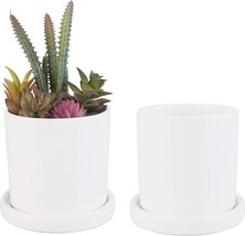 Mygift 4-Inch Matte White Ceramic Indoor Plant Pots, 2-Piece Set Of Small, - £30.31 GBP