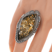 sz7.5 Large Vintage Garrison Boyd Navajo silver and amber ring - £181.32 GBP