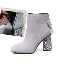 Leather Crystal Shoes 8.5cm Super High Heels women&#39;s Booties Autumn Winter Cow S - £103.77 GBP