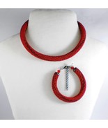 Red Jewelery set: beaded Necklace and Bracelet, Handmade ropes - $67.80 CAD