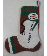 Handcrafted Christmas Stocking Snowman Hooked Latch Loop Cotton 19&quot; Rustic - $35.19