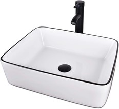 White Ceramic Bathroom Sink, 19&quot; X 15&quot; Above Counter Porcelain Vessel, Rectangle - £105.50 GBP