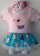 Infant Embroidered Cupcake Bodysuit Skirt 12-18 months plus headband - £17.26 GBP