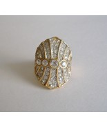 Gold Statement Ring Cluster Rhinestones Gold Plated Band Large Cocktail - $25.00