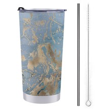 Mondxflaur Gold Marble Steel Thermal Mug Thermos with Straw for Coffee - £16.77 GBP
