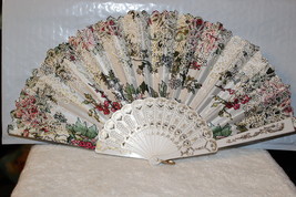 FAN ( SMALL HAND TYPE FAN ) WITH FLOWERS FLOWER WHITE A3 - £6.20 GBP