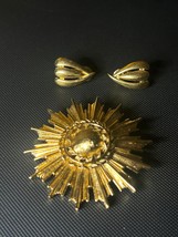 1960s Monet GoldTone Sunburst Brooch/Pendant and Clip On Earrings  - $44.55