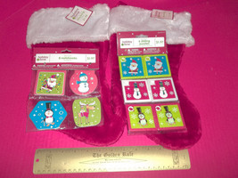 Toy Holiday Christmas Stockings Set 2 Plush Tote Treat Container Puzzle Notebook - £7.12 GBP