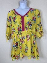The Pioneer Woman Plus Size 3XL Yellow Floral V-neck Cinched Top Tie Sleeve - $13.05