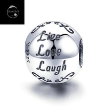 Live Love Laugh Heart Bead Charm Genuine Sterling Silver 925 And Cubic Zirconia - £16.19 GBP