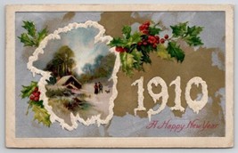 New Year Greetings 1910 Winter Scene Cottage To Woodbridge NJ Postcard Q25 - $5.95