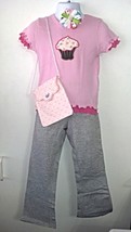 Pink Ruffled Cupcake Ensemble 4T with Leggings, Purse &amp; Hair Bow Barrette - £17.54 GBP