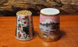Vtg Gilded Shibata Imari + Yamasan Mt Fuji Porcelain Sewing Thimbles Japan - $9.89