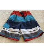Kanu Boys Red White Blue Striped Swim Trunks Shorts Pockets Small 8 - $157.19 MXN