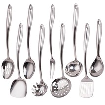 Stainless Steel Kitchen Utensil Set, 9 Pcs Serving Utensils - Solid Spoon, Slott - £95.11 GBP