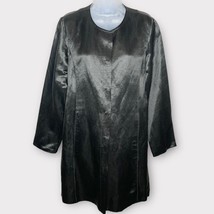 EILEEN FISHER satin silk &amp; linen blend boxy long line jacket blazer size... - £57.33 GBP