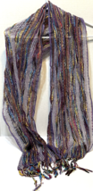 Womens Scarf Lightweight Textured Purple Trim Fringed Multicolor 66 x 13 - £7.57 GBP