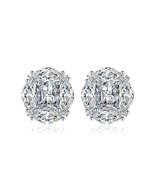 Clear Radiant &amp; Marquise Crystal Silver-Plated Oval Stud Earrings - £12.67 GBP
