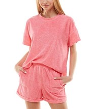 Roudelain Womens Soft Terry Cloth T-Shirt &amp; Shorts Set Size L Color Heather Pink - £23.72 GBP