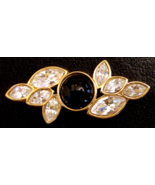 SWAROVSKI Marquise Crystal Bar Pin / BROOCH w/ Jet Black Cabochon Signed... - $751.72 MXN
