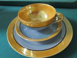 Lusterware Japan, orange/blue, TRIO set, cup/saucer/plate  [80B] - £34.99 GBP
