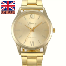mens WATCHES gold quartz geneva stainless steel analogue casual business - £7.98 GBP