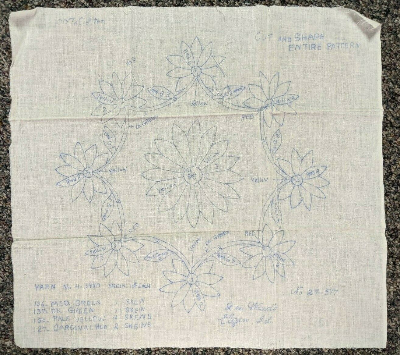Vintage Mid Century Lee Wards Stamped Embroidery Pillow Pattern Floral Wreath - £15.57 GBP