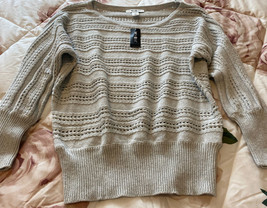 NEW WHBM Outlet Metallic Stitch Bateau Dolman Pullover Sweater Lunar Gray Size M - £31.53 GBP