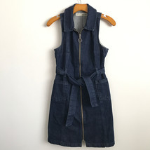 Topshop Jean Dress 2 Blue Denim Sleeveless Stretch Collar Full Zip Mini Belted - £20.83 GBP