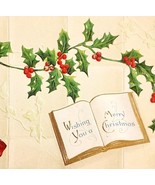 1900s Greeting Card Postcard Merry Christmas Holly Embossed Ephemera E83B - $27.22 CAD