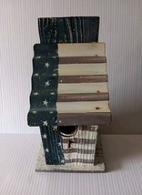 Birdhouse Patriotic Wood &amp; Metal Painted USA Flag Faded Pattern Patina Look - $7.25