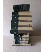 Birdhouse Patriotic Wood &amp; Metal Painted USA Flag Faded Pattern Patina Look - $7.25