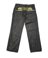 Men&#39;s Live Mechanic Denim Embroidered Thick Stitch Black Baggy Jeans 42x34 - $540.01 MXN