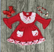 NEW Boutique Valentine&#39;s Day Love Birds Girls Long Sleeve Ruffle Pocket Dress - £4.14 GBP+