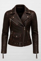 Handmade Vintage Distressed Brown Leather Biker Jacket for Women – Brand... - $178.95