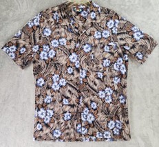 Hawaii Blues Shirt Mens Large Brown Blue Floral Vintage Button Up Short ... - £19.49 GBP