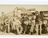 Amusing Large Group Clownng Around 1920&#39;s Black and White Photo Old Cars... - $27.72