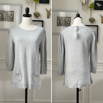 Talbots Grey Tunic Sweater Welt Pockets Back Neck Zip M - $23.04