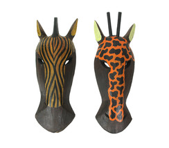 Scratch &amp; Dent Pair of African Zebra and Giraffe Mask Wall Hangings 10 In. - £19.38 GBP