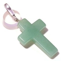 37.7 Cts Aventurine Gemstone 925 Silver Overlay Handmade Large Cross Pendant - £11.02 GBP